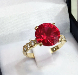 2ct Engagement Ring Round Cut Pink Ruby Round Diamond Petite 14k YellowGold Over