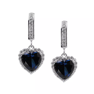 2.8Ct Heart Cut Blue Sapphire Diamond Halo Drop Earrings 18K White Gold Finish