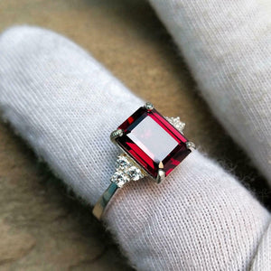 1.66ct Engagement Ring Emerald Cut Pink Ruby Diamond Petite 14k WhiteGold Finish