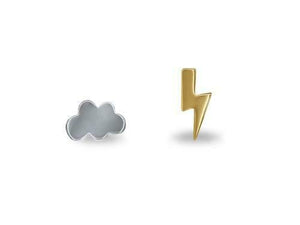 Cute Small Rain Cloud Lightning Thunder Stud Earring Women 14k Dual Gold Finish