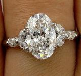 4Ct Oval Cut Diamond Marquise Halo Solitaire Engagement Ring 18K White Gold Over