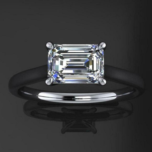 1ct Emerald Cut Diamond Engagement Ring 14k WhiteGold Finish East West Solitaire