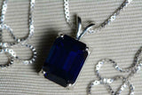 5ct Blue Sapphire Pendant Emerald Cut Solitaire 14k White Gold Finish NO CHAIN