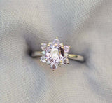 1ct Engagement Ring Round Cut Pink Sapphire Floral Solitaire 14k White Gold Over