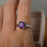 1ct Emerald Purple Amethyst Engagement Ring Flower Solitaire 14k White Gold Over