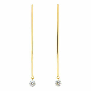 1ct Round Cut Diamond Chain Vertical Solitaire Drop Earrings 14k YellowGold Over