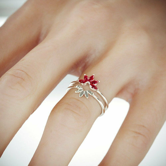 2Ct Marquise Cut Pink Ruby Crown Floral Bridal Set Band Ring 14K White Gold Over