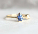 1ct Pear Blue Tanzanite Engagement Ring 14k Yellow Gold Finish Unique Two Stone