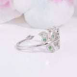 1.5ct Round Green Emerald Engagement Ring Floral Leaf Vine 14k White Gold Over