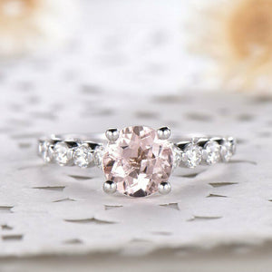 1.5ct Round Cut Peach Morganite Solitaire Ring 14k White Gold Over Round Accents