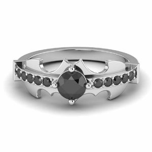 1.3ct Round Cut Black Diamond Bat Design Engagement Ring 14k White Gold Finish