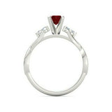 4Ct Emerald Cut Pink Ruby Diamond Accents Split Shank Ring 14K White Gold Finish