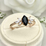 1.5ct Engagement Ring Marquise Black Diamond Leaf Accent 14k Rose Gold Finish