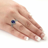 3Ct Pear Cut Blue Sapphire Split Shank Halo Engagement Ring 14K White Gold Over