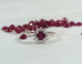 1.4ct Engagement Ring Round Cut Ruby Diamond Halo Solitaire 14k White Gold Over