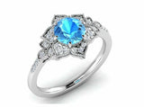 2.2ct Round Cut Blue Aquamarine Flower Milgrain Halo Ring 14k White Gold Finish