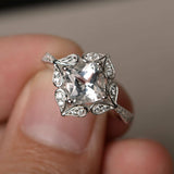 1.5ct Cushion Cut Diamond Engagement Ring 14k White Gold Finish Floral Promise