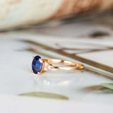 1.2ct Oval Cut Blue Sapphire Minimalist Slim Engagement Ring 14k RoseGold Finish