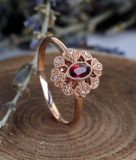 1.6ct Oval Cut Red Garnet Engagement Ring 14k Rose Gold Finish Vintage Milgrain