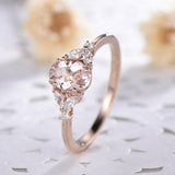 1.4ct Oval Cut Peach Morganite Engagement Ring Diamond Leaf 14k Rose Gold Finish