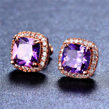 2ct Cushion Cut Purple Amethyst Halo Solitaire Stud Earrings 14k RoseGold Finish