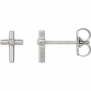 0.1ct Round Cut Diamond Jesus Cross Stud Earrings Women 14k White Gold Finish