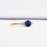 0.5ct Round Cut Blue Sapphire Solitaire with Accents Ring 14k Rose Gold Finish