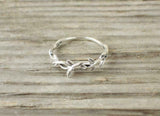 Leaf Vine Petite Engagement Ring 14k White Gold Finish