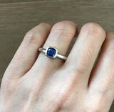 0.3ct Cushion Cut Blue Sapphire Engagement Ring Solitaire 14k White Gold Finish