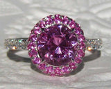 2.2ct Round Cut Pink Sapphire Double Halo Engagement Ring 14k White Gold Finish