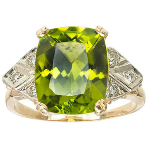 4ct Cushion Green Peridot Diamond Cocktail Engagement Ring 14k Yellow Gold Over