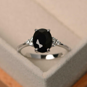 2ct Oval Black Diamond Engagement Ring Petite Round Accent 14k White Gold Finish