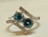 2ct Round Cut Aquamarine Two Stone Bypass Engagement Ring 14k White Gold Finish