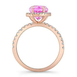 2.2ct Pear Cut Pink Sapphire Engagement Ring 14k Rose Gold Finish Diamond Halo