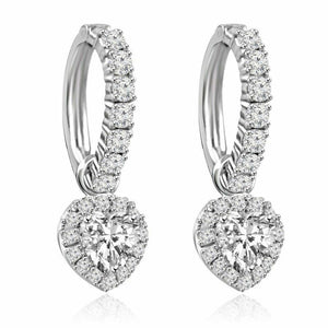 1ct Heart Cut VVS1 D Diamond Hoop Drop Earring Women Girl 14k White Gold Finish