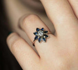 2ct Marquise Cut Blue Sapphire Engagement Ring 14k WhiteGold Over Diamond Flower