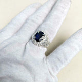 2ct Engagement Ring Round Cut Blue Sapphire Halo Star Accent 14k White Gold Over