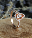 2ct Pear Cut Peach Morganite Engagement Ring 14k Rose Gold Finish Halo Teardrop