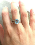 1.7ct Engagement Ring Oval Cut Blue Aquamarine Split Shank 14k White Gold Finish