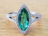 4Ct Marquise Cut Green Emerald Split Shank Engagement Ring 14K White Gold Finish