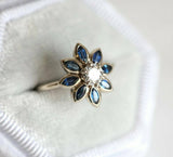 4ct Round Cut Diamond Blue Sapphire Flower Engagement Ring 14k White Gold Finish