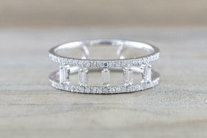 1.5ct Baguette Cut Diamond Wedding Band 14k White Gold Finish Wide Two Row Open