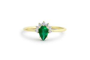 1.2ct Pear Cut Green Emerald Diamond Crown Engagement Ring 14k YellowGold Finish