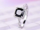 1.5ct Cushion Black Diamond Halo Engagement Ring with Accent 14k White Gold Over