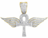 2ct Round Diamond Ankh Cross Flying Wing Pendant 14k Yellow Gold Finish NO CHAIN