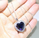 1ct Heart Cut Blue Sapphire Pendant Chain Halo Heart Shape 14k White Gold Finish