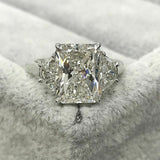 3Ct Radiant Cut Diamond Three Stone Ring 14K White Gold Finish Trapezoid Accents