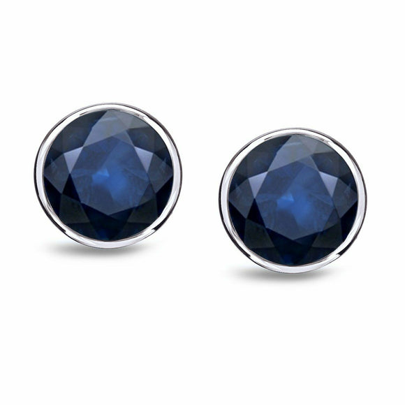 1Ct Round Cut Blue Sapphire Bezel Set Solitaire Stud Earring 14K White Gold Over