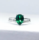 2Ct Pear Green Emerald Diamond Split Band Engagement Ring 14K White Gold Finish