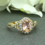 2ct Oval Cut Peach Morganite Halo Infinity Engagement Ring 14k YellowGold Finish